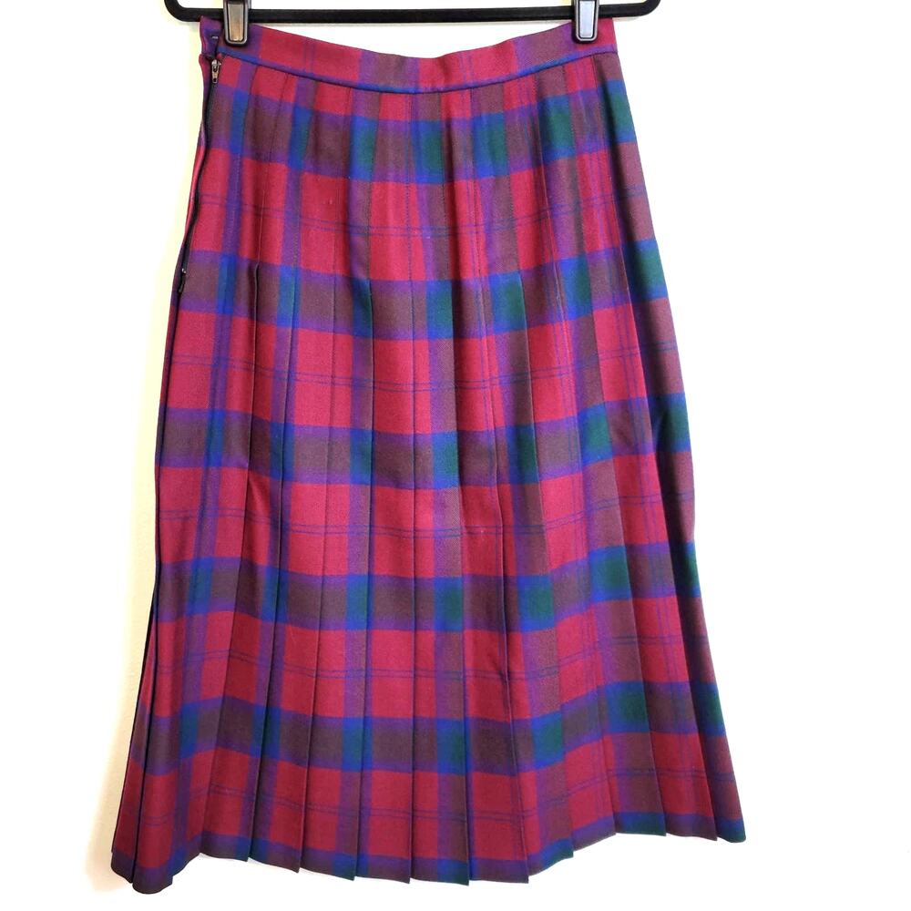 Vintage Preswick & Moore Skirt Womens 4/6 Red Wool Plaid Pleated Academia Preppy - Picture 2 of 8